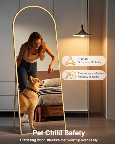 58x19Floor Mirror Full Length,Arched Full Length Mirror with Stand,Full Body Mirror,Hanging or Large Leaning for Bedroom Living Room Gold